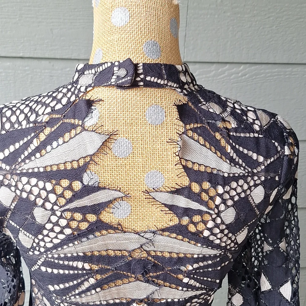 Free People Deco Lace Mini Long Sleeve Dress Fairy Whimsigoth Size 4 - Picture 8 of 13